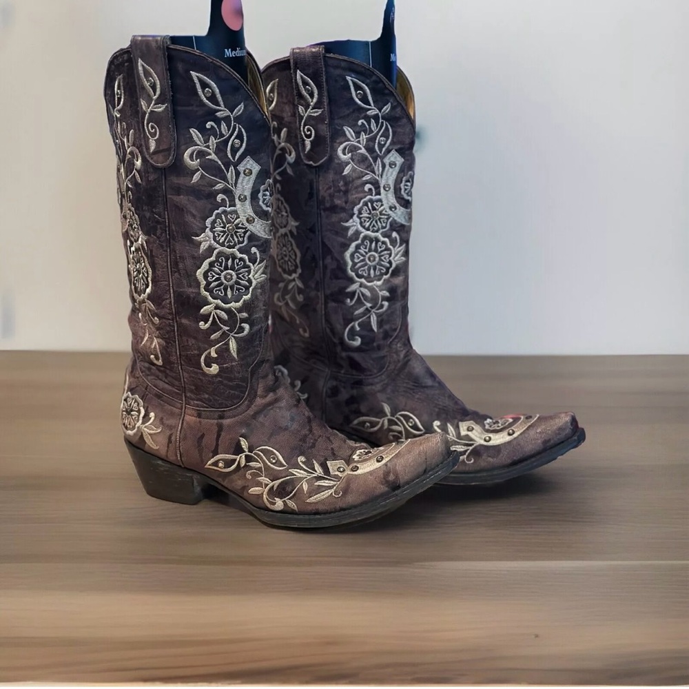 OLD GRINGO Lucky Horseshoe Brown Leather Western Cowgirl Women’s Boots Size 8.5B